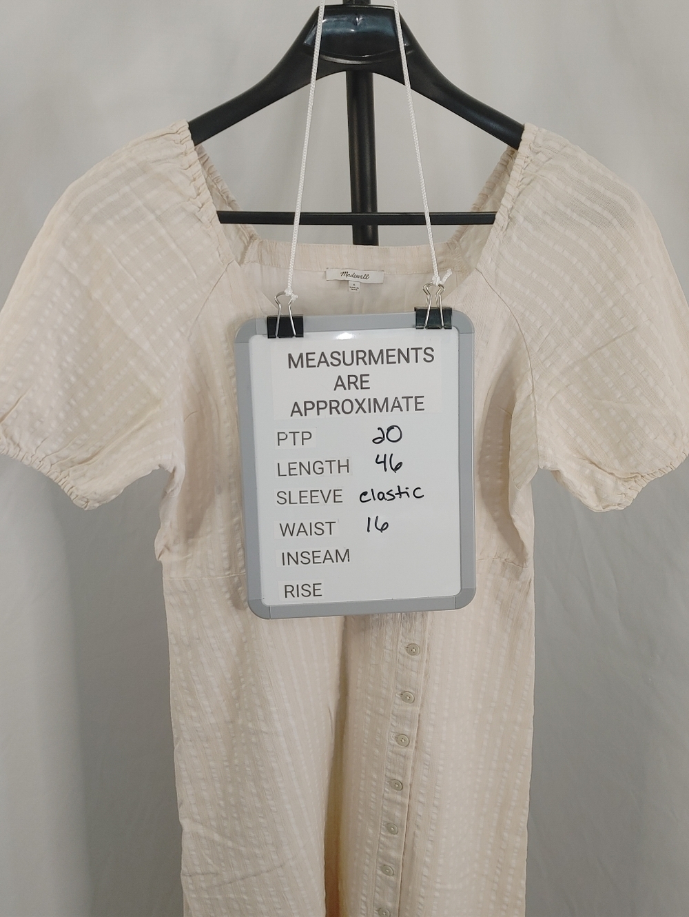 Madewell Cream Textured Button Front Midi Dress Size 6 Puff Sleeve - Picture 10 of 11